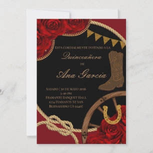 Convites Rosa Vermelha Charra Quinceañera Festa Mexicana