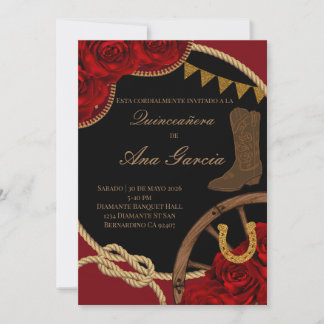 Convites Rosa Vermelha Charra Quinceañera Festa Mexicana