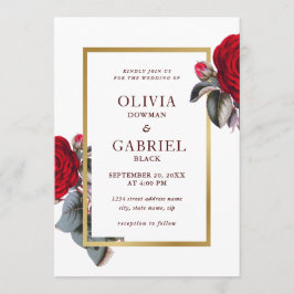 Convites Rosa vermelha Chic Burgundy. Casamento de luxo flo