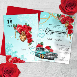 Convites Rosa vermelha Chola Chicano Quinceanera