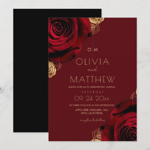 Convites Rosa Vermelha Clássica Floral Casamento