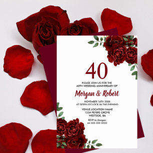 Convites Rosa vermelha de Burgundy Ruby 40º aniversário d