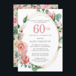 Convites Rosa vermelha de Pastel Floral 60ª Festa de aniver<br><div class="desc">Um vermelho pastel macio que é quase cor-de-rosa cria um belo design floral neste elegante convite de 60 anos. As rosas vermelhas estão aninhadas em folhas verdes profundas. As rosas e folhas decoram uma moldura de ouro com vários fios. O 60º está escrito em um grande texto vermelho. O resto...</div>