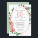 Convites Rosa vermelha de Pastel Floral 60ª Festa de aniver<br><div class="desc">Um vermelho pastel macio que é quase cor-de-rosa cria um belo design floral neste elegante convite de 60 anos. As rosas vermelhas estão aninhadas em folhas verdes profundas. As rosas e folhas decoram uma moldura de ouro com vários fios. O 60º está escrito em um grande texto vermelho. O resto...</div>