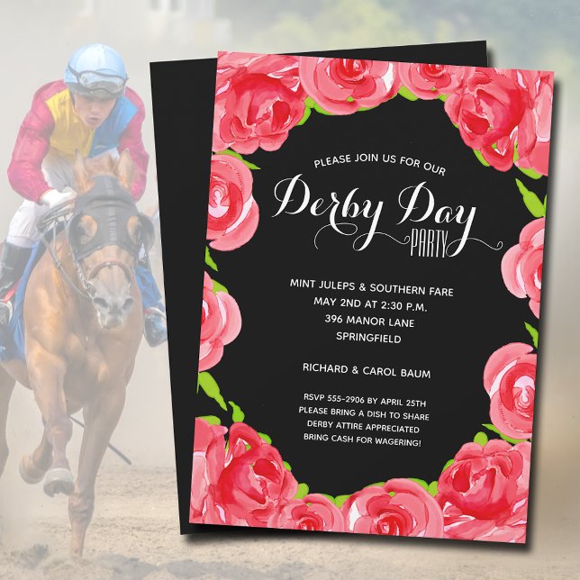 Convites Rosa vermelha Derby Race Party (Red Roses Derby Race Party Invitations - INSTANT DOWNLOAD and/or PRINTED )