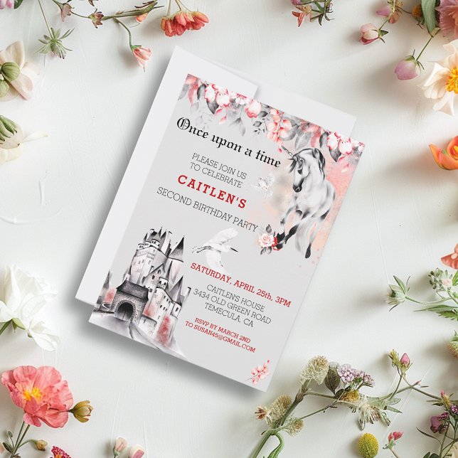 Convites Rosa vermelha do Castelo FairyTale da Unicorn Wate (Criador carregado)