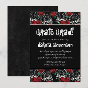 Convites Rosa vermelha do crânio   Graduação em Grunge D