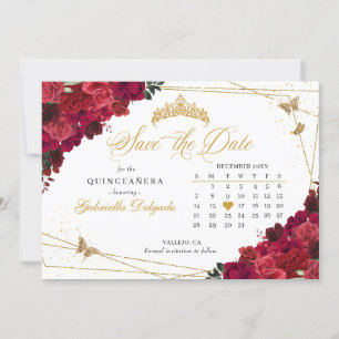 Convites Rosa vermelha & Dourado Quinceañera Salvar a Data