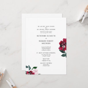 Convites Rosa Vermelha e Rosa Elegante Formal Ambos os Pais