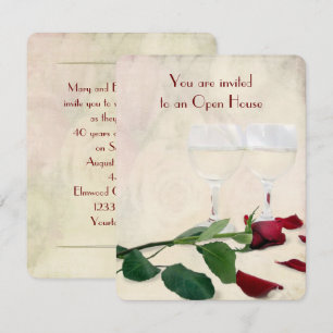 Convites rosa vermelha e vinho aniversário