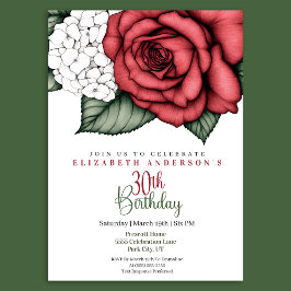 Convites Rosa Vermelha Elegante Aniversário de 30 anos