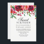 Convites Rosa vermelha elegante Flor Doce 16 aniversários<br><div class="desc">Rosa vermelha elegante Flor Doce de 16 anos convida rosas vermelhas florais lindas pintadas à mão,  perfeitas para a doce coleção de 16 festas de Correspondência em Niche e Nest store.</div>