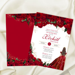 Convites Rosa vermelha Elegante Floral Belo Quinceanera