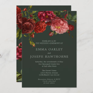 Convites Rosa vermelha elegante no casamento clássico da vi