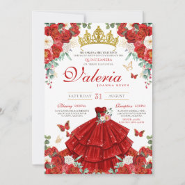 Convites Rosa vermelha Elegante Princesa Quinceañera