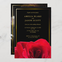 Rosa vermelha em preto | Quadro Dourado com casame