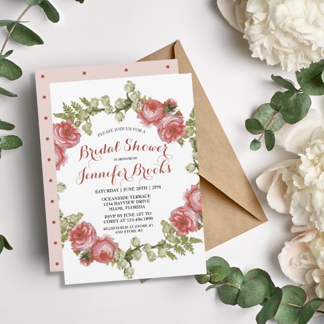 Convites Rosa vermelha feminina clássico Chá de panela de c (Feminine Floral Red Rose Bridal Shower Invitation
)