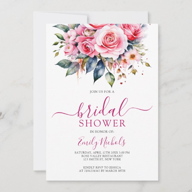 Convites Rosa vermelha FLORAL BUQUÊ DE PINCO DE ÁGUA 16 (Frente)