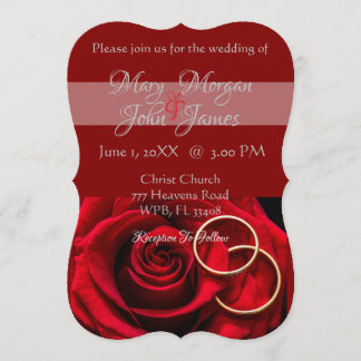 Convites Rosa Vermelha Floral com Anel de Casamento