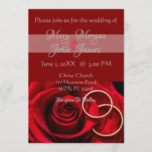 Convites Rosa Vermelha Floral com Anel de Casamento