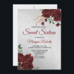 Convites Rosa vermelha Floral de Silver Go Burgundy Sweet 1<br><div class="desc">Rosa vermelha Silver Burgundy Floral Sweet 16 Convidar Ver coleção correspondente em loja</div>