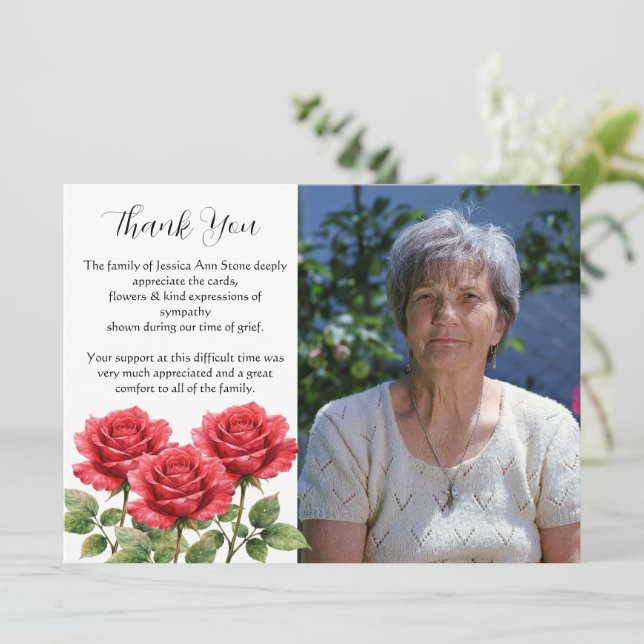 Convites Rosa Vermelha Floral Funeral Morte Obrigado (Em pé/Frente)