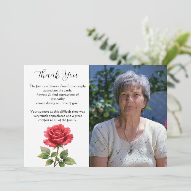 Convites Rosa Vermelha Floral Funeral Morte Obrigado  (Em pé/Frente)