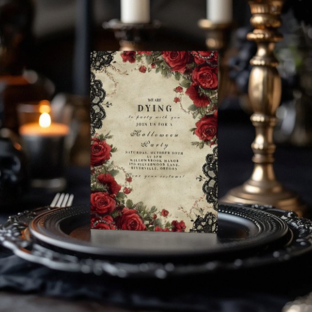 Convites Rosa vermelha Gótica Festa de Halloween (Criador carregado)