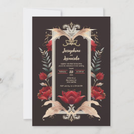 Convites Rosa vermelha Gótica Romântica e Casamento Dourado