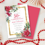 Convites Rosa vermelha Holly 50th Birthday Surprise Party<br><div class="desc">Belos rosas vermelhos e brancos estão aninhados em folhas de preto e eucalipto para criar um elegante display floral. Eles decoram uma grande estrutura de ouro e são aplicados com poeira de confete de ouro. A festa surpresa de 50 anos e o nome da pessoa estão escritos em um grande...</div>