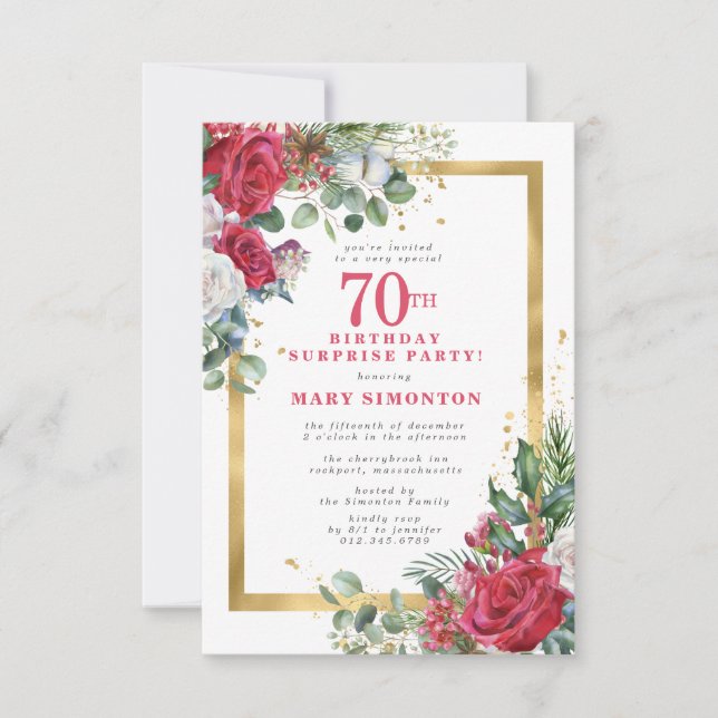 Convites Rosa vermelha Holly 70 Surprise Party (Frente)