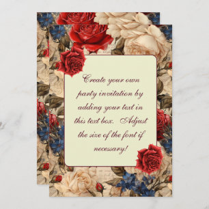 Convites Rosa vermelha inspirada na Vintage e Florestas de
