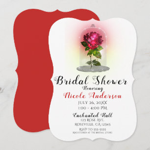 Convites Rosa Vermelha Mágica Encantada Brilhante Chá de No