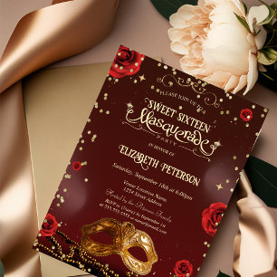 Convites Rosa vermelha Masque Pearls Sweet 16