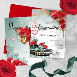 Convites Rosa vermelha Médica Verde Chola Quinceanera