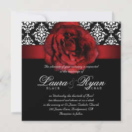 Convites Rosa vermelha Negra  Damask Elegante