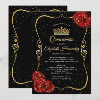 Rosa vermelha Negra Elegante e Quinceanera Dourada
