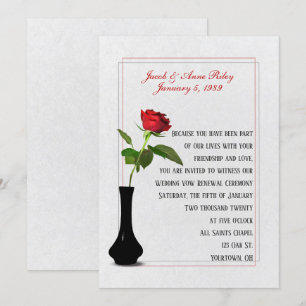 Convites Rosa vermelha no vaso para a renovação do voto d