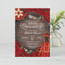 Convites Rosa vermelha Ocidental Carra Mariachi Quinceañera