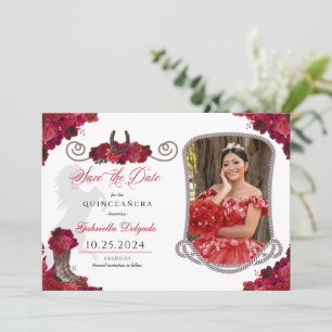 Convites Rosa vermelha Ocidental Quinceañera Salve A Foto D