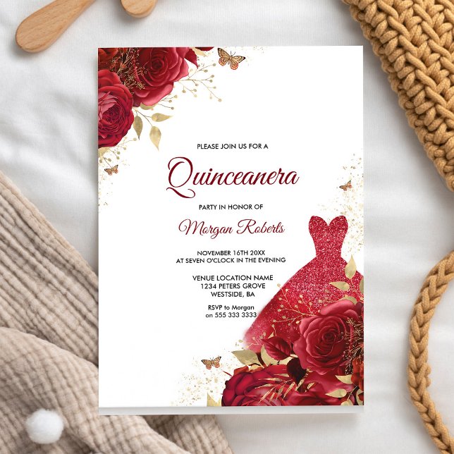 Convites Rosa Vermelha Quinceanera 15º Aniversário (Criador carregado)