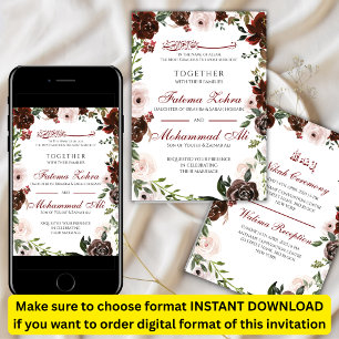 Convites Rosa vermelha Radiante Casamento Muçulmano Nikah