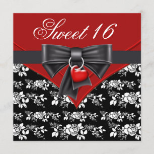 Convites Rosa vermelha Red Black White Sweet 16 Festa de an