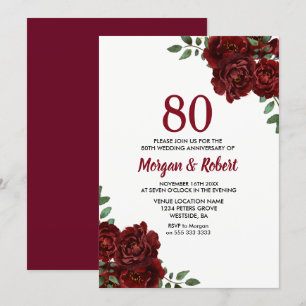 Convites Rosa Vermelha Rubi Borgonha 80º Aniversário de Cas