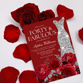 Convites Rosa vermelha Silver Diamond Gown aniversário de 4