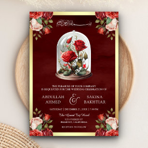 Convites Rosa vermelha Vidro Domínio QR Código Maroon Casam