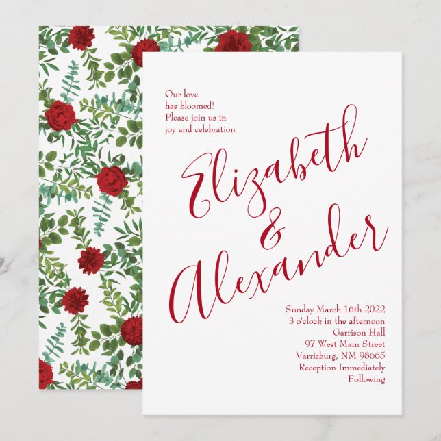 Convites Rosa vermelha Wedding (Frente/Verso)