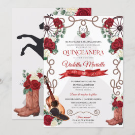 Convites Rosa vermelha Western Quinceañera Elegant Charro