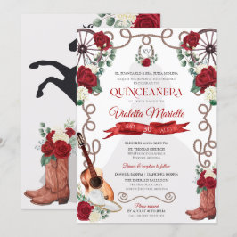 Convites Rosa vermelha Western Quinceanera Elegante Charro