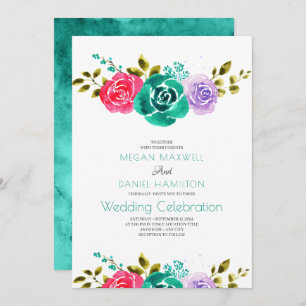 Convites Rosa Vermelho Teal Roxo Casamento Floral